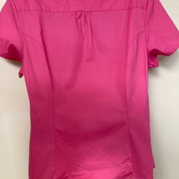 Riders by Lee Womens Large Blouse Shirt Fuchsia Button Up Short Sleeve Slimming - Picture 3 of 6